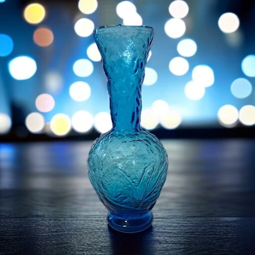 Empoli Glass Embossed Vase Flared Blue Textured Italian Ikebana MCM Abstract - Picture 14 of 15